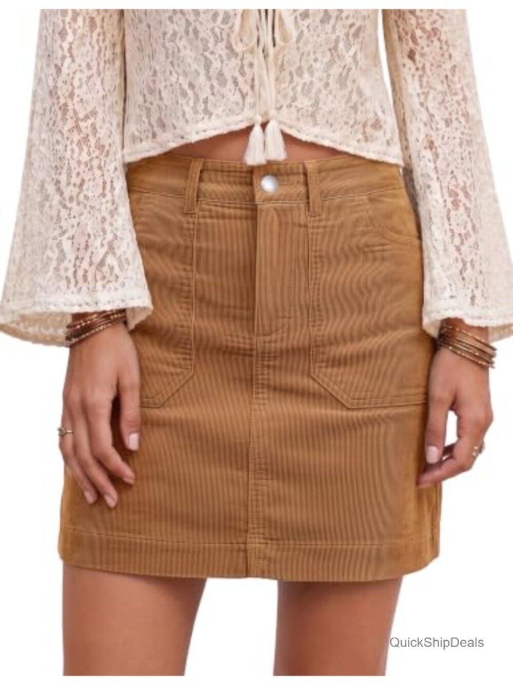 Corduroy High Waisted A Line Short Skirt with Pockets